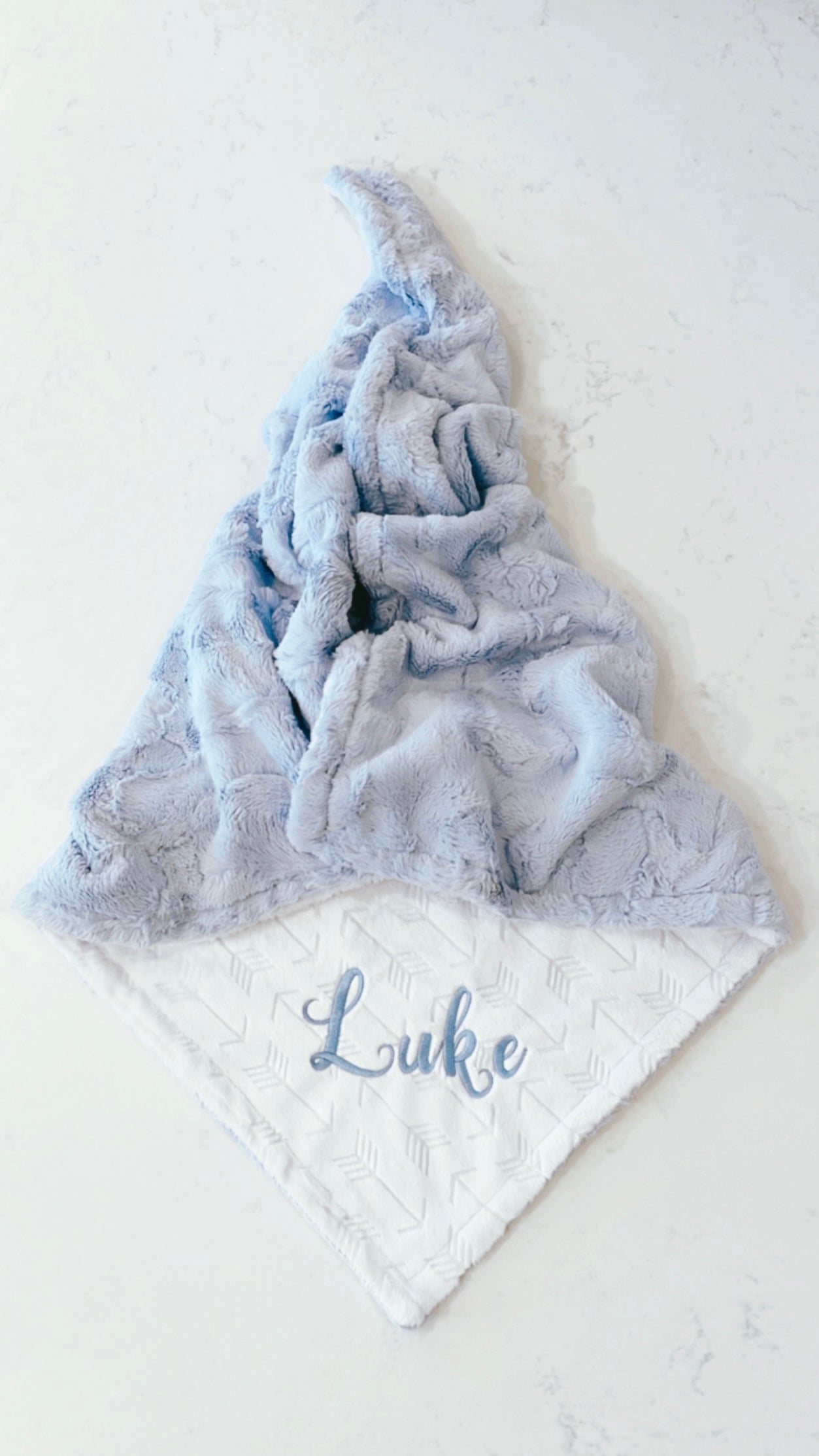 Custom Name Embroidered Baby Blanket in Colour Blue