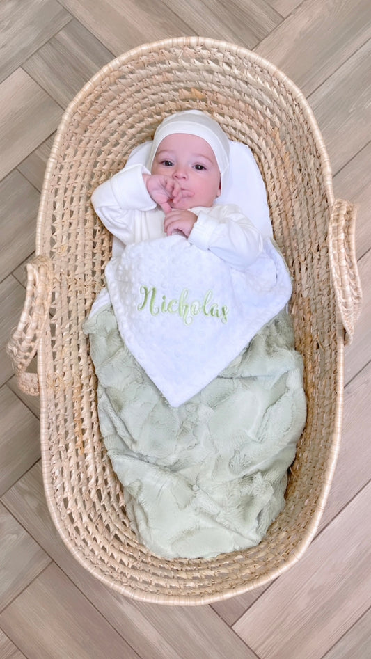 Custom Name Embroidered Baby Blanket in Colour Green