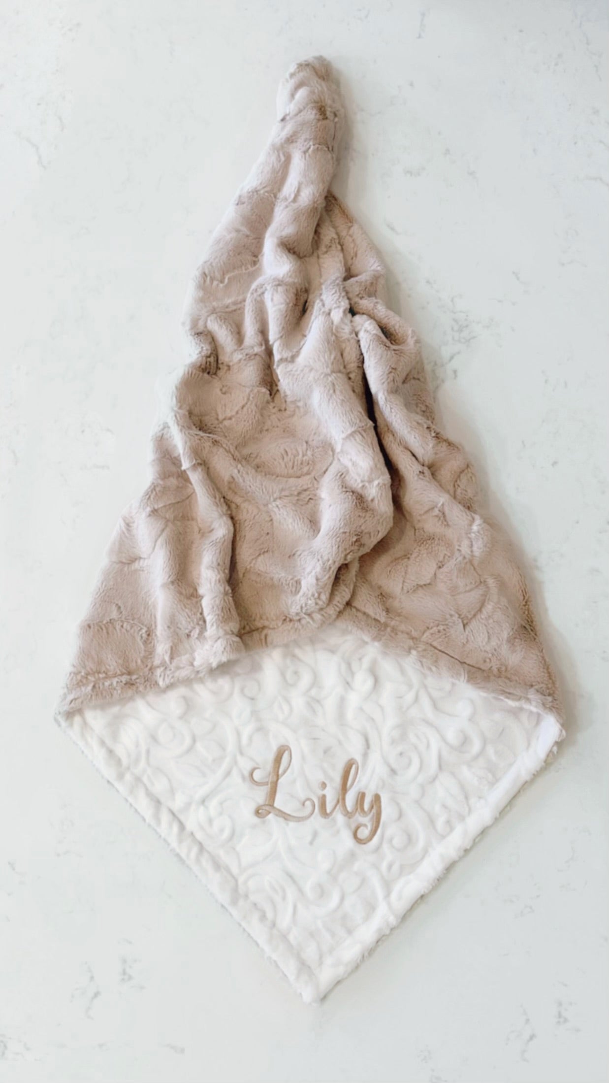 Custom Name Embroidered Baby Blanket in Colour Beige