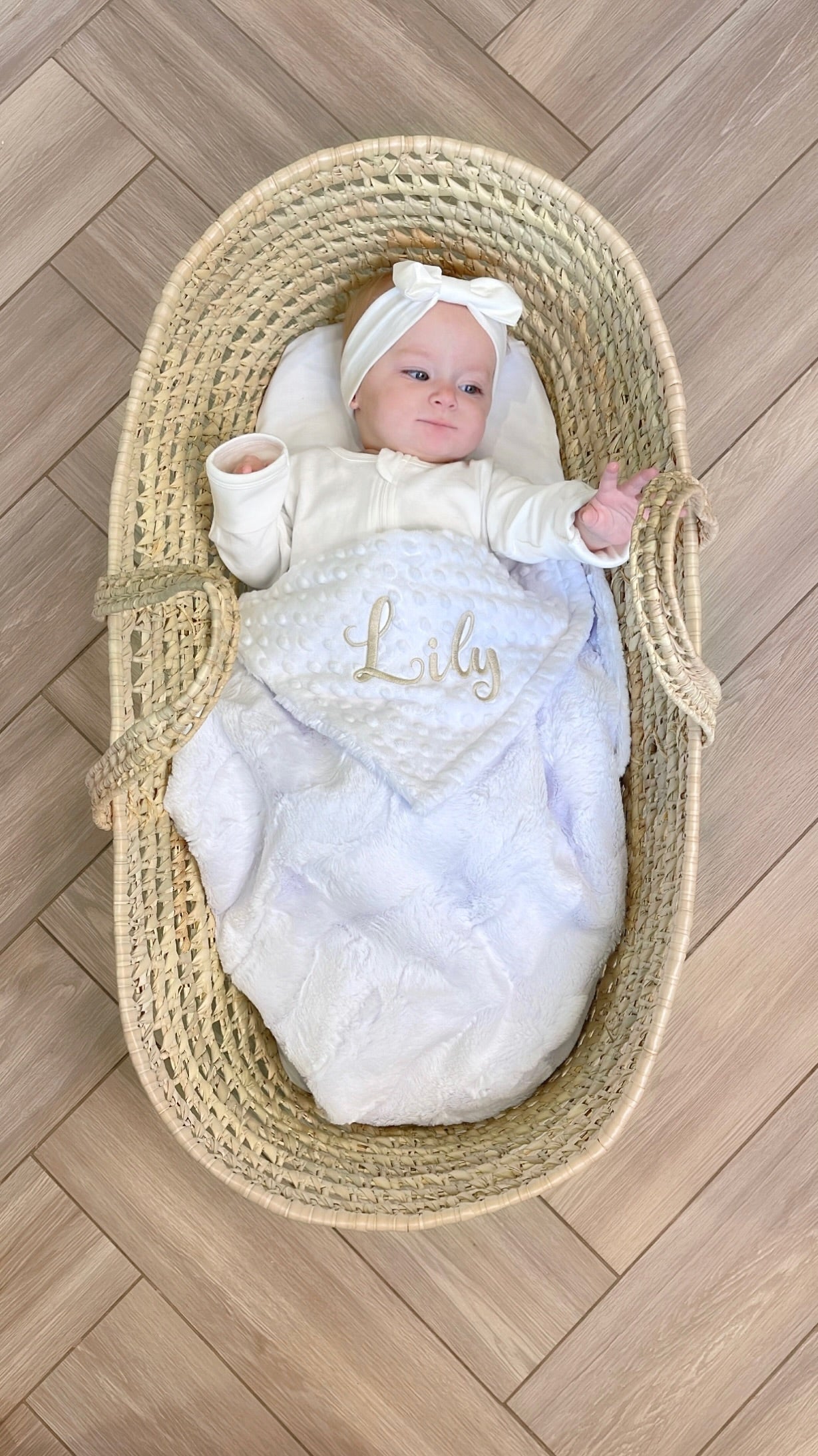 Custom Name Embroidered Baby Blanket in Colour White