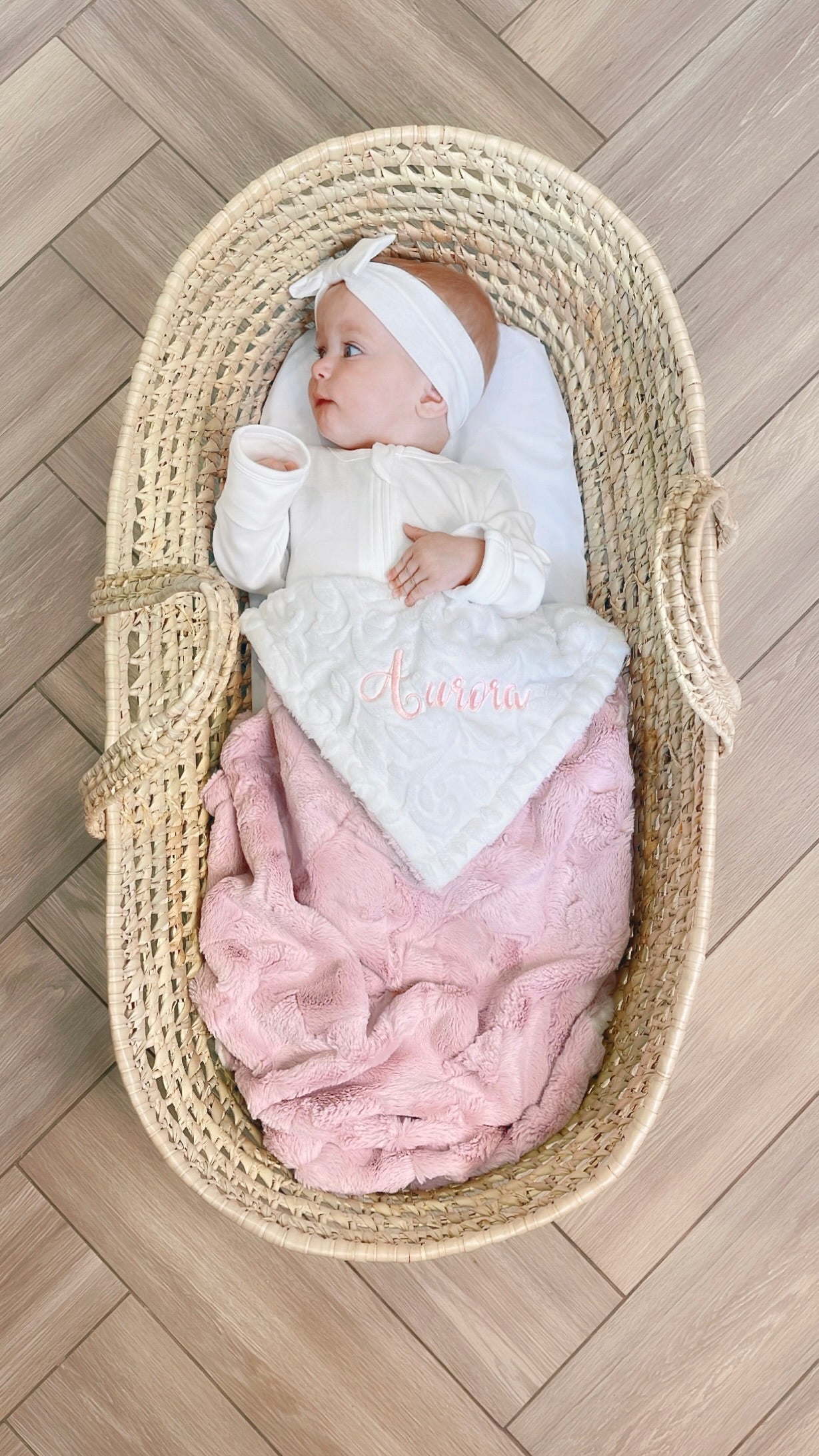 Custom Name Embroidered Baby Blanket in Colour Pink