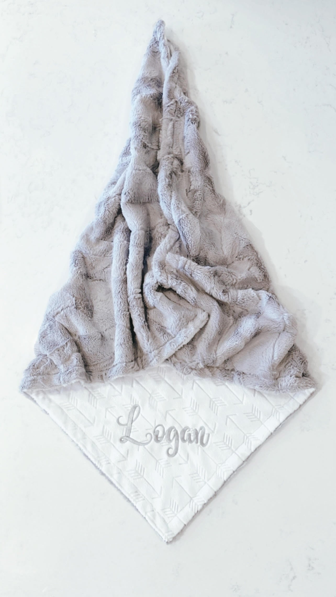 Custom Name Embroidered Baby Blanket in Colour Grey